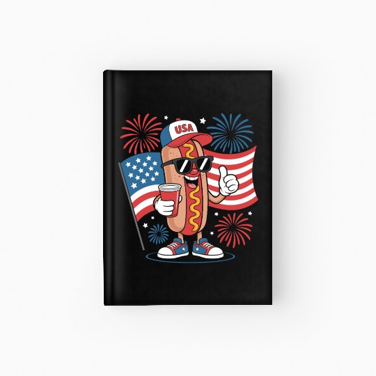 4th Of July Hotdog American Flag Patriotic Firewor Hardcover Journal