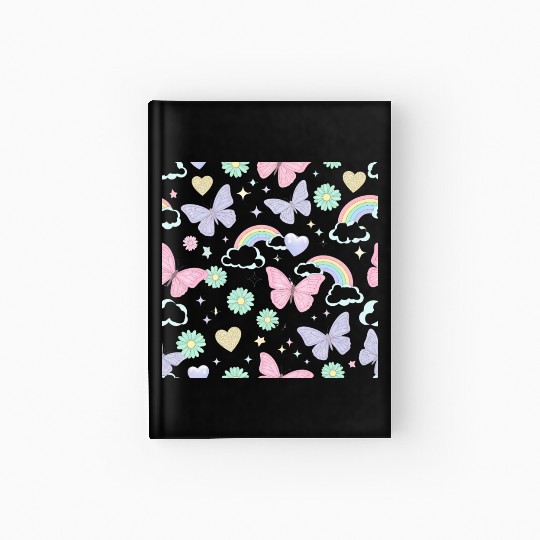 Whimsical Butterfly Garden & Stars Pattern Hardcover Journal