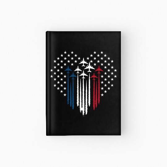 Fighter Jet Airplane USA Flag Heart Hardcover Journal