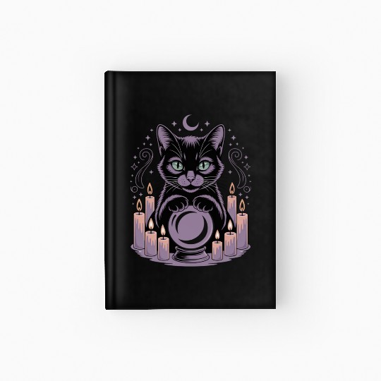 Witchy Cat with Crystal Ball and Candles Hardcover Journal