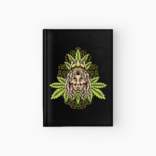 handdrawn lion marijuana leaf with old school t Hardcover Journal