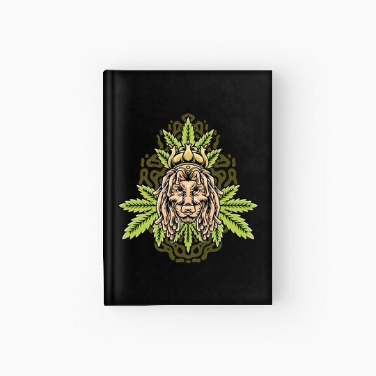 handdrawn lion marijuana leaf with old school t Hardcover Journal