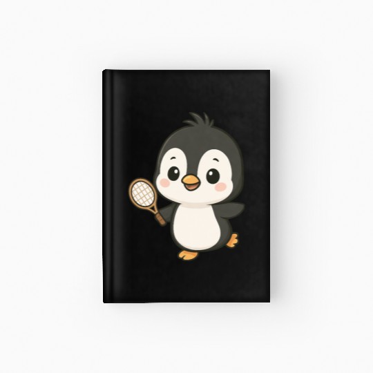 Cute penguin tennis player cartoon chibi sport Hardcover Journal