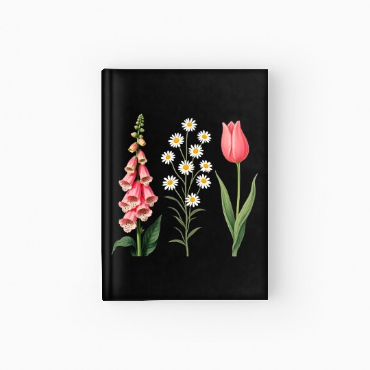 Foxglove Daisy Tulip Vintage Botanical Flowers Hardcover Journal