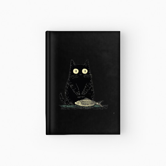 Chubby Black Cat Sardine Fish Hardcover Journal