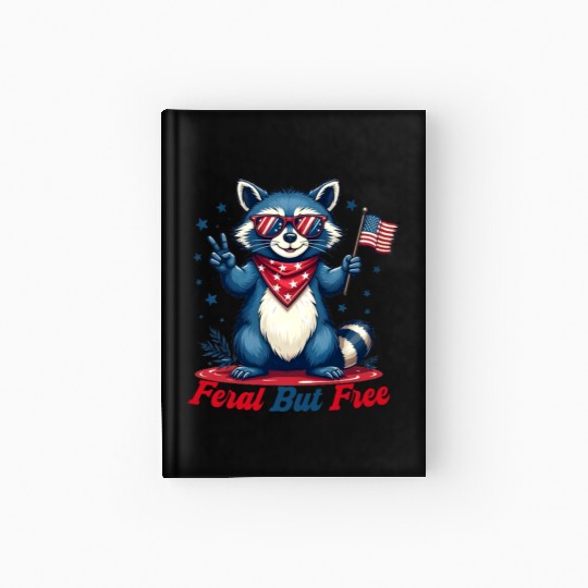 Feral But Free Funny Patriotic Raccoon 4th of july Hardcover Journal
