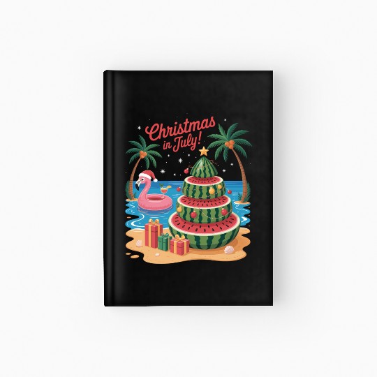 Christmas In July Watermelon Xmas Tree Santa Hardcover Journal