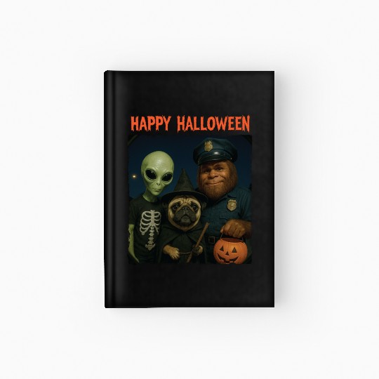 Bigfoot Alien Pug Funny Halloween Trick or Treat Hardcover Journal