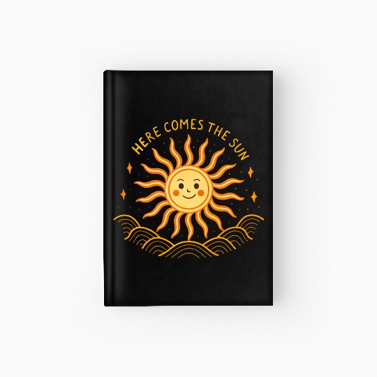 Here Comes The Sun Wavy Folk Art Retro 60s Hardcover Journal