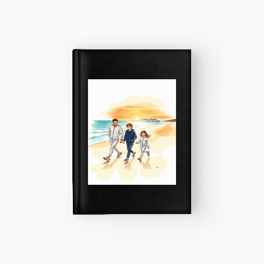 family walking along the beach. Hardcover Journal