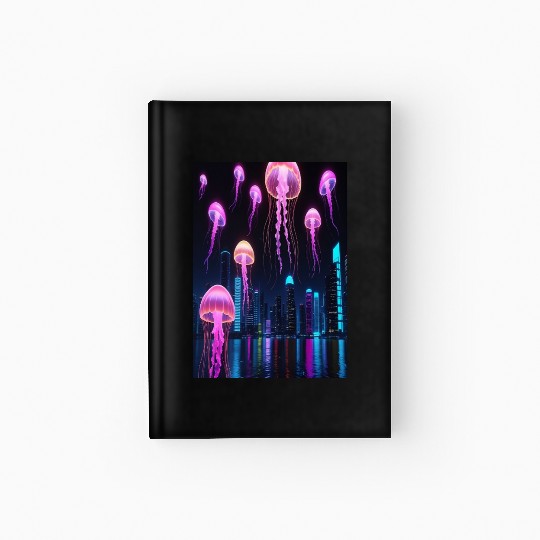 Neon Jellyfish Over Cyber City Hardcover Journal