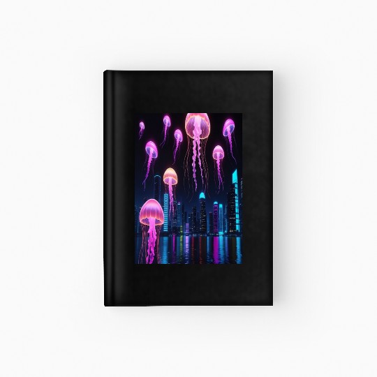 Neon Jellyfish Over Cyber City Hardcover Journal