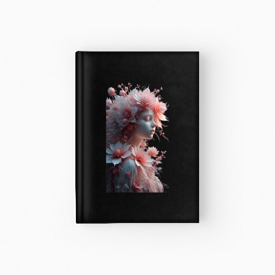 Ethereal Floral Portrait - Woman with Coral Pink Hardcover Journal