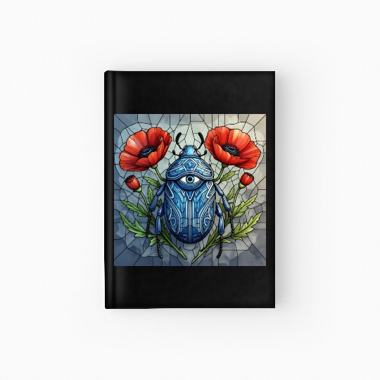 Beetle stained glass bug design vibrant poppy Hardcover Journal