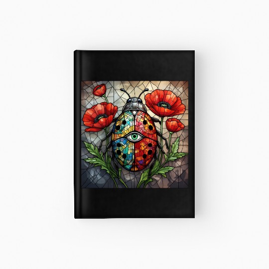 Ladybug stained glass vibrant poppy flower insect Hardcover Journal