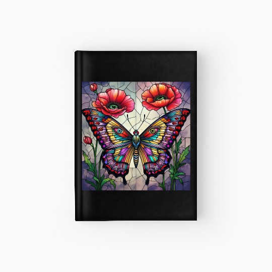 Butterfly stained glass design vibrant poppy Hardcover Journal