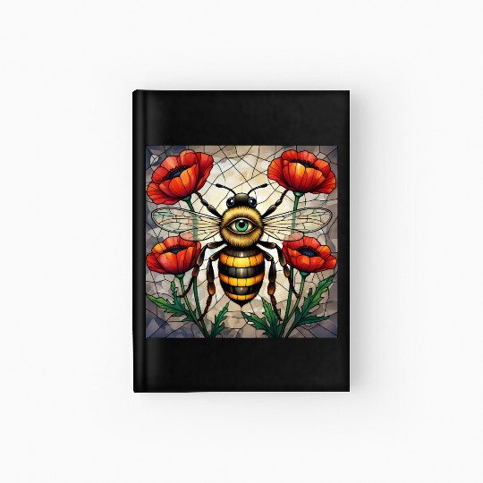 Bumble bee stained glass vibrant poppy flower eye Hardcover Journal