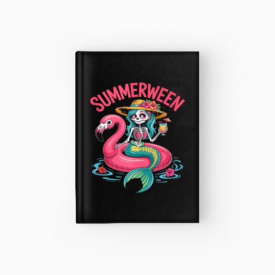 Skeleton Mermaid Flamingo Spooky Summer Party S Hardcover Journal
