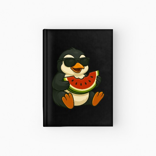 Cute penguin with watermelon fruit summer cartoon Hardcover Journal