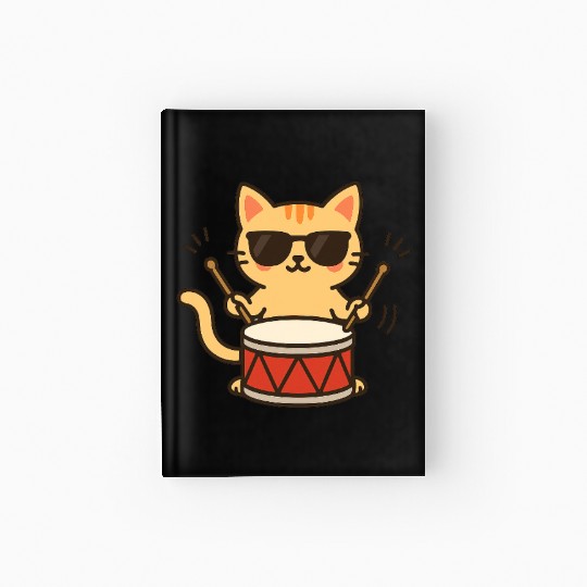 Drummer Cat With Shades Hardcover Journal