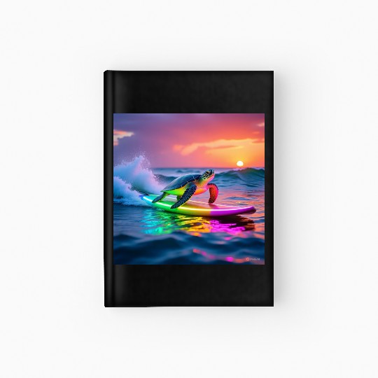 sea turtle design neon turtle Hardcover Journal