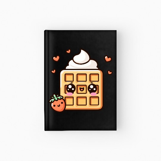 Kawaii Dessert Waffle with Strawberry Hardcover Journal