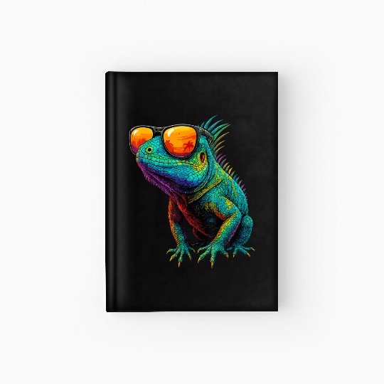 Cool Neon Iguana with Sunset Sunglasses Hardcover Journal