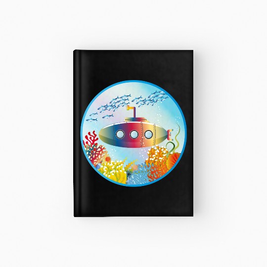 Colorful Submarine in a Tropical Coral Reef Hardcover Journal