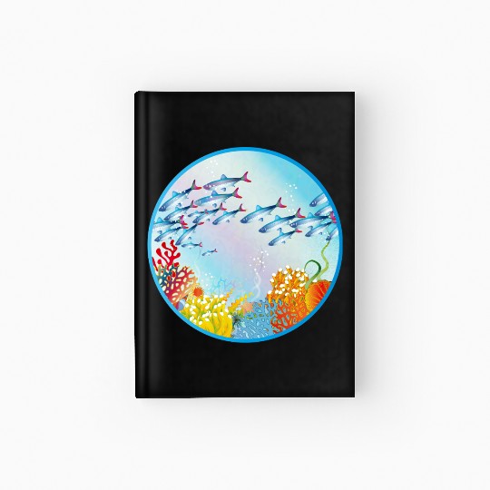 School of colorful fish in a coral reef Hardcover Journal