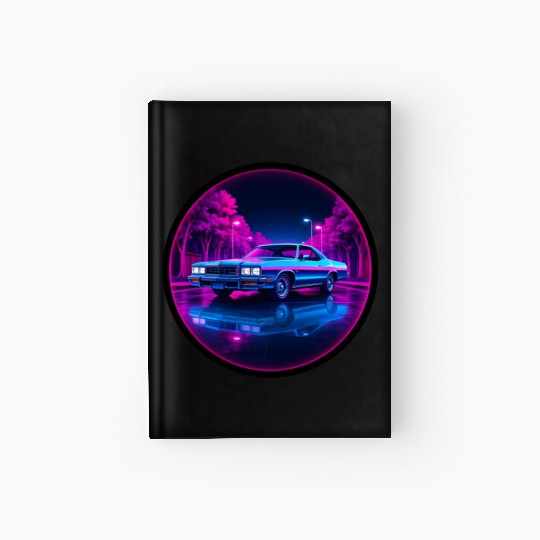 Retro Neon Car 80s Aesthetic Night Design Hardcover Journal