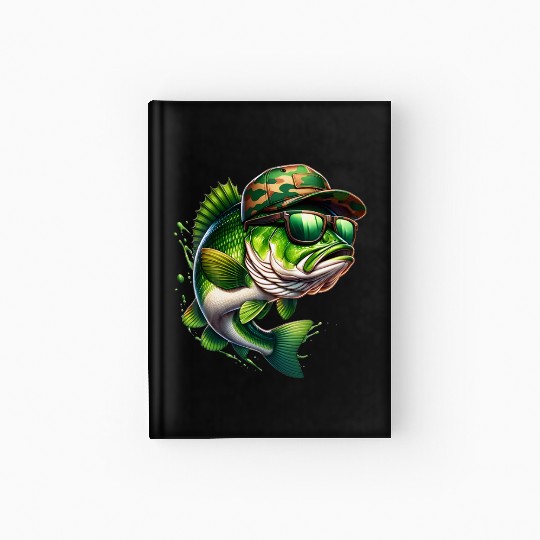 Camo Hat Bass Fish with Green Sunglasses Hardcover Journal