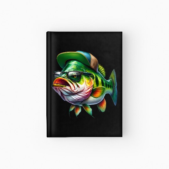 Cool Bass Fish with Green Hat and Glasses Hardcover Journal