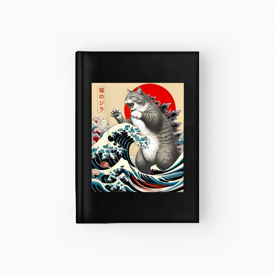 Catzilla Cat Japanese Art Funny Cat Hardcover Journal