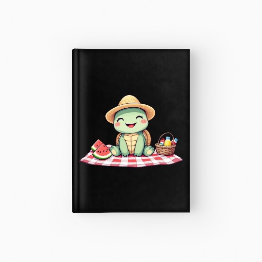 Whimsical Picnic Turtle Illustration Hardcover Journal