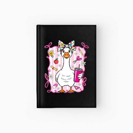 Cute Goose With Coquette Back To School Hardcover Journal