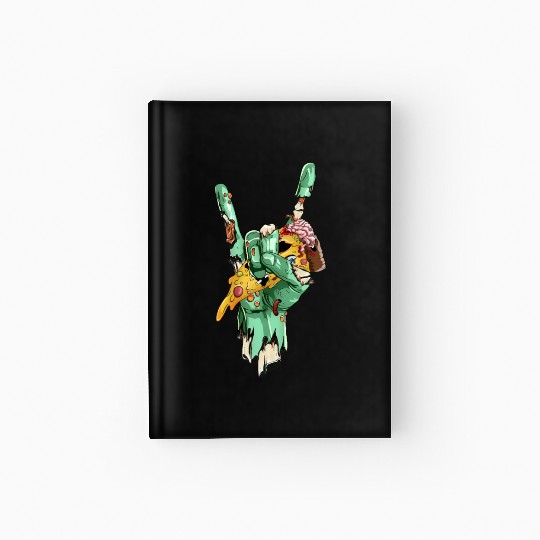 Zombie Rock Hand Holding Zombie Pizza Halloween  Hardcover Journal