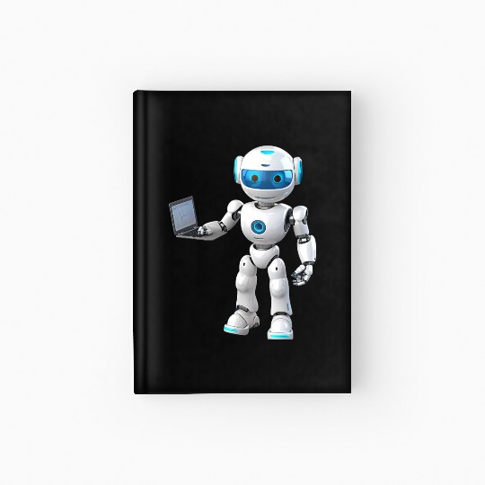 Futuristic Robot with Data Laptop Design Hardcover Journal