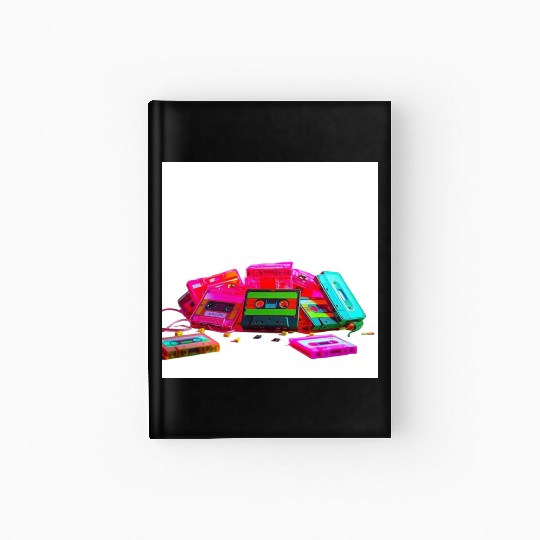 Vibrant Retro Cassette Tape Pattern Hardcover Journal