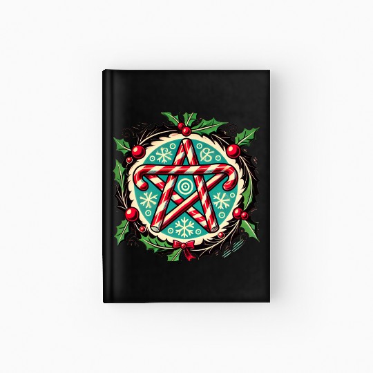 Yule Pentacle with Candy Canes Pagan Holiday Desig Hardcover Journal