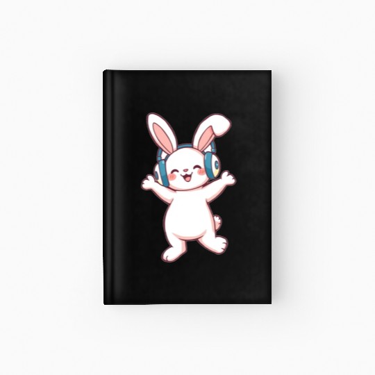 Joyful Bunny with Headphones Hardcover Journal