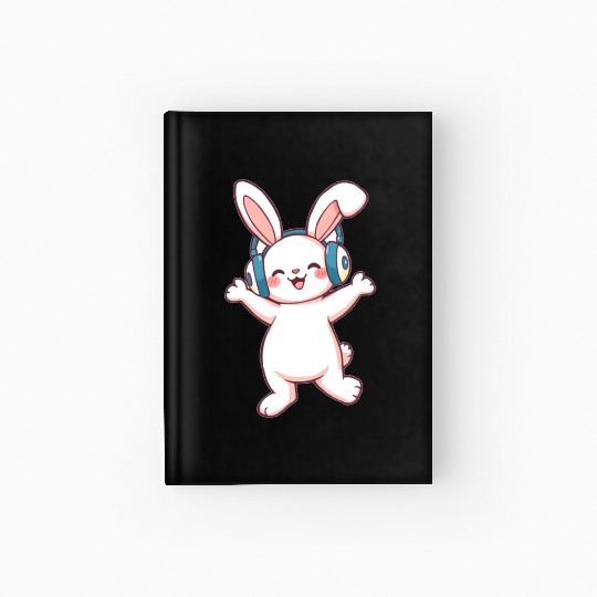 Joyful Bunny with Headphones Hardcover Journal