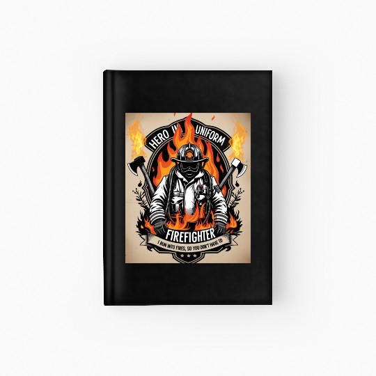 Firefighter Hardcover Journal Run Into Fires Hero in Uniform