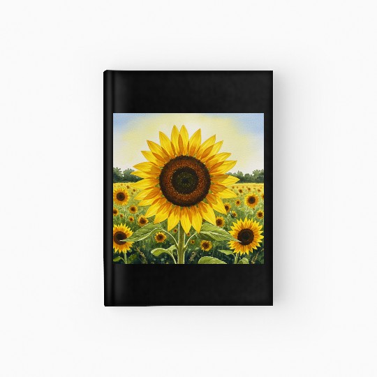Vibrant Sunflower Field Illustration Hardcover Journal