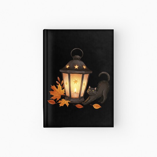Autumn Night Lantern with Playful Cat Hardcover Journal