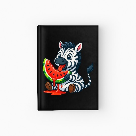 Cute zebra with watermelon summer cartoon Hardcover Journal
