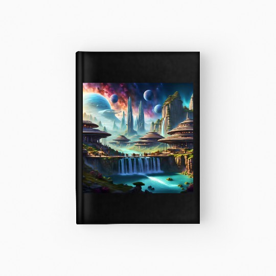 Sci-Fi World Space Alien Landscape Art UFO City  Hardcover Journal