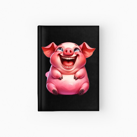 Joyful Cartoon Pig Illustration Hardcover Journal