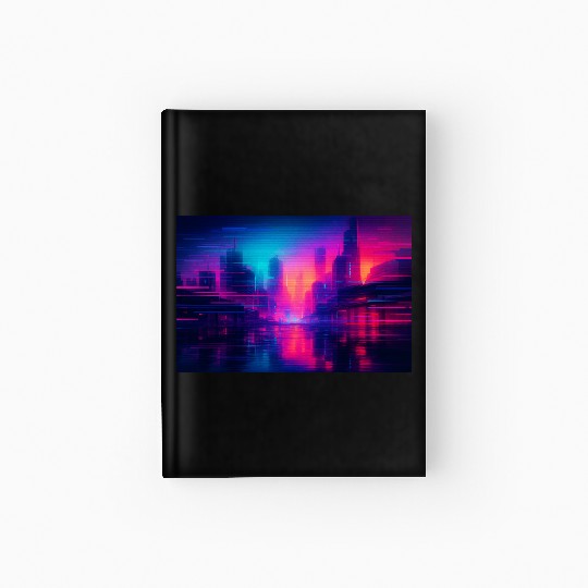 Cyberpunk Glitch Cityscape Art Hardcover Journal