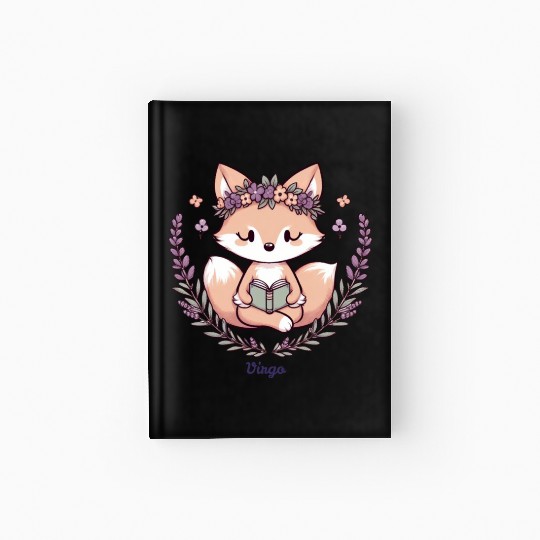 Cute Fox Virgo Reading with Floral Crown Hardcover Journal