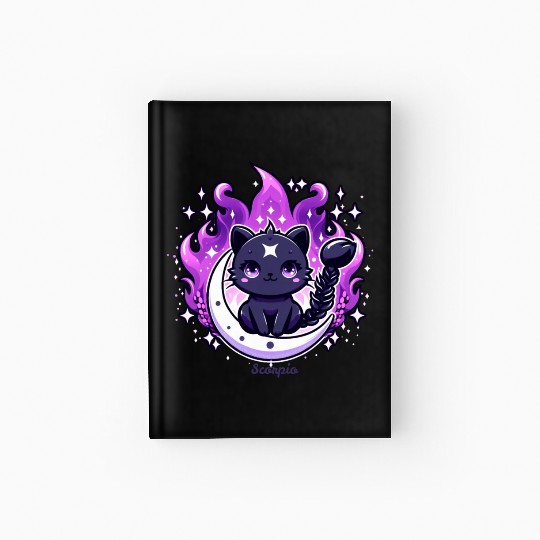 Enchanted Night Sky Scorpio Cat Design Hardcover Journal